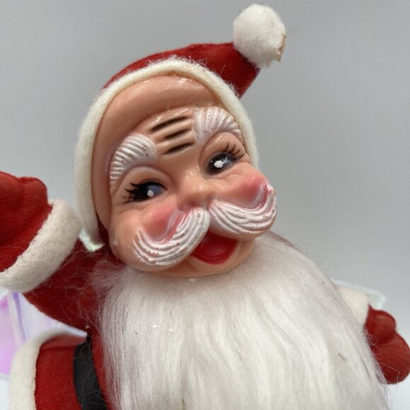 Vintage Flocked Velvet Dancing 8" Tall Santa Figure *MISSING STAND* - Picture 2 of 16